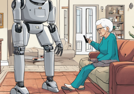 AI Home Robot Helps Seniors Call for Help and Connects Family — AI-generated editorial illustration