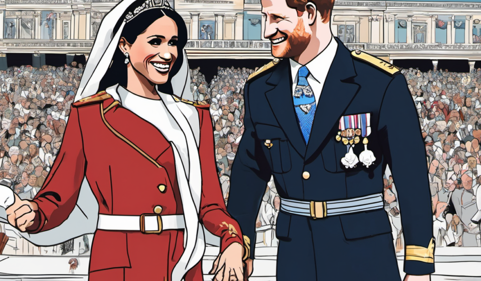 Prince Harry & Meghan Roast on SNL UK After Return to England — AI-generated editorial illustration