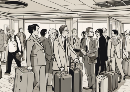 Cruise Travelers Clash Over Rolling Suitcase Etiquette — AI-generated editorial illustration