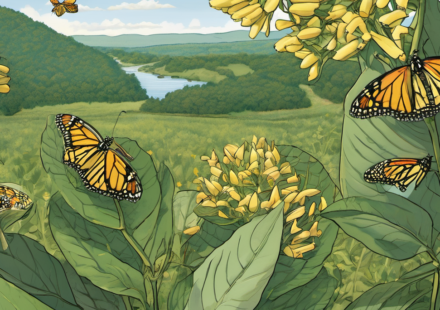 Monarch Caterpillars Feast on New York’s Hudson Valley — AI-generated editorial illustration