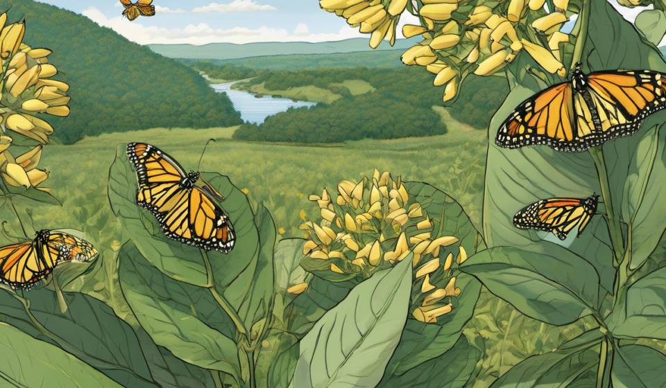 Monarch Caterpillars Feast on New York’s Hudson Valley — AI-generated editorial illustration