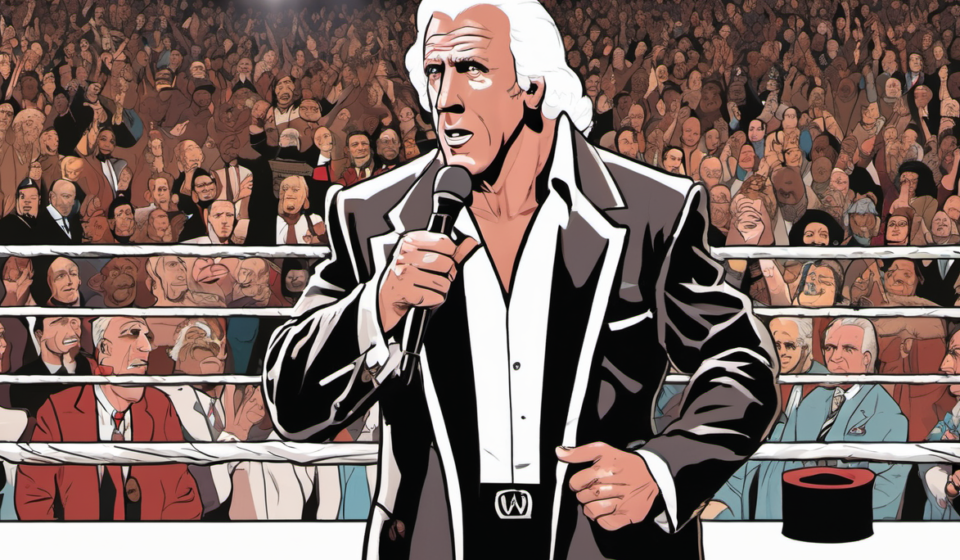 Ric Flair Denies Old Interview Rumors, Calls Them Disrespectful — AI-generated editorial illustration