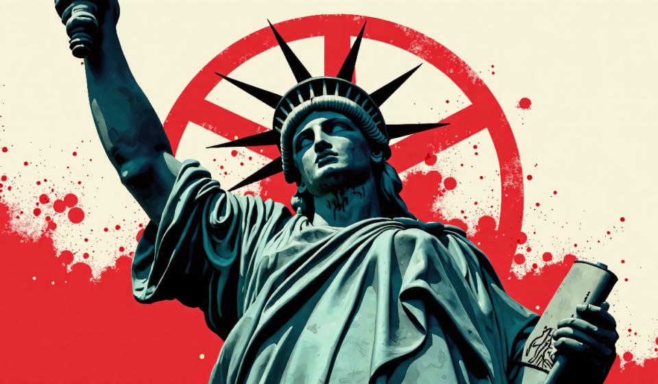 Red Paint Smears Charlie Kirk Statue, Jesus Tribute Defaced — AI-generated editorial illustration