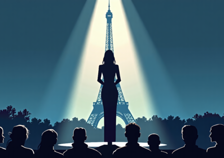 Celine Dion Lights Up Paris After Six-Year Hiatus — AI-generated editorial illustration