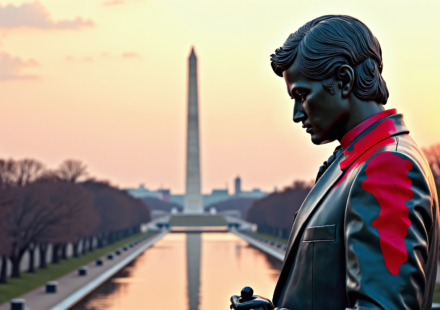 Charlie Kirk Statue Vandalized Outside Turning Point USA HQ — AI-generated editorial illustration
