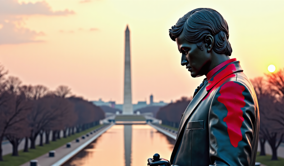 Charlie Kirk Statue Vandalized Outside Turning Point USA HQ — AI-generated editorial illustration