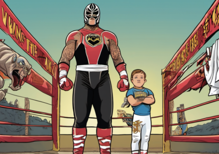 Rey Mysterio’s Family‑First WWE Dream: Dominik & Aalyah — AI-generated editorial illustration