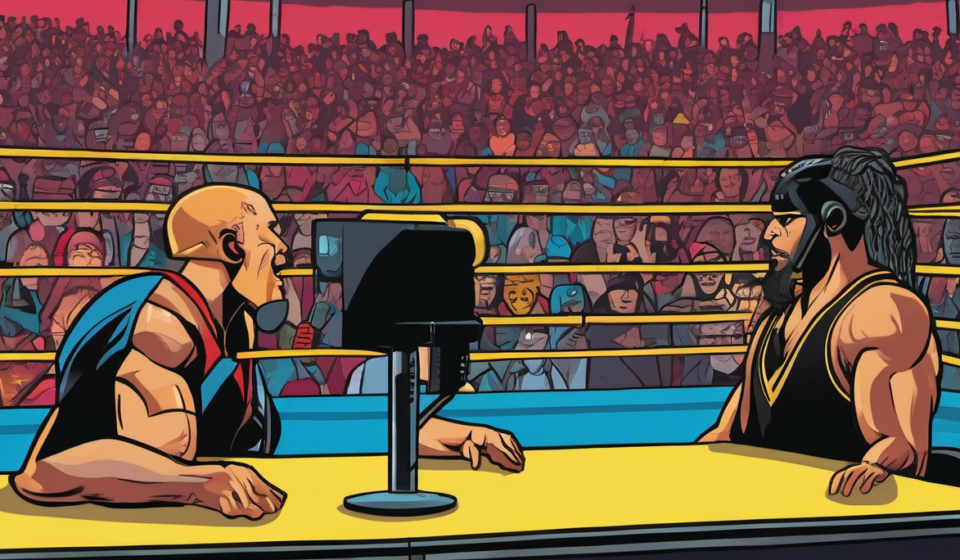 Blade Joins Evil Uno as Commentary Duo for Mystery Wrestling 29 — AI-generated editorial illustration