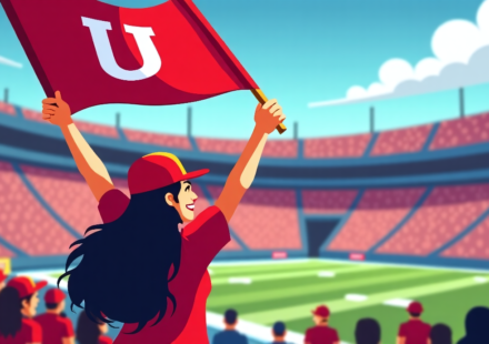 Jen Shah Returns to Utah Utes Game After Prison — AI-generated editorial illustration
