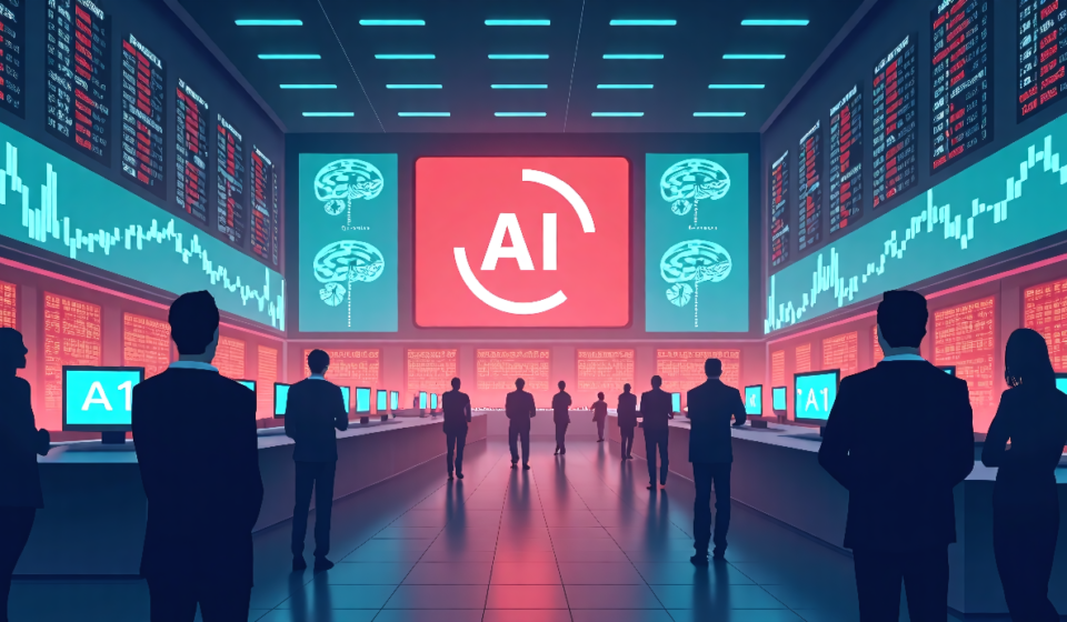 Tech Stocks Slide as AI Leaders Urge Industry Slowdown — AI-generated editorial illustration