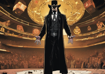 The Undertaker’s New Role in AAA: A Booking Style Matchup with Triple H and Shawn Michaels — AI-generated editorial illustration