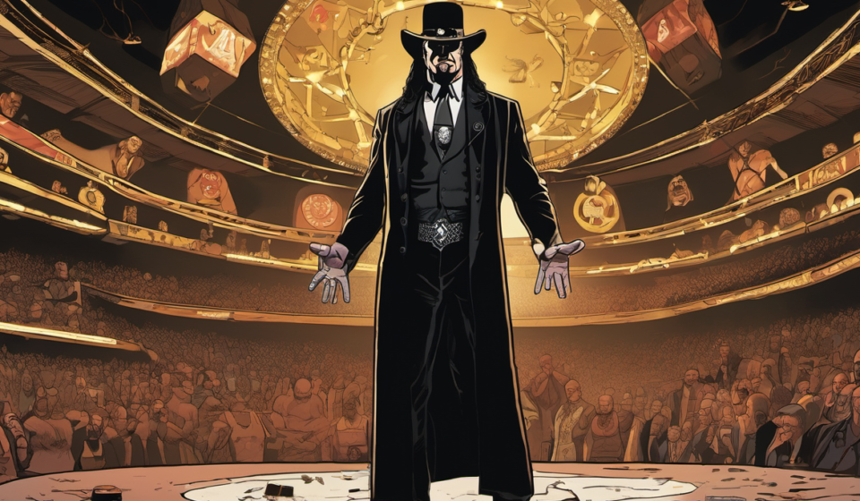 The Undertaker’s New Role in AAA: A Booking Style Matchup with Triple H and Shawn Michaels — AI-generated editorial illustration