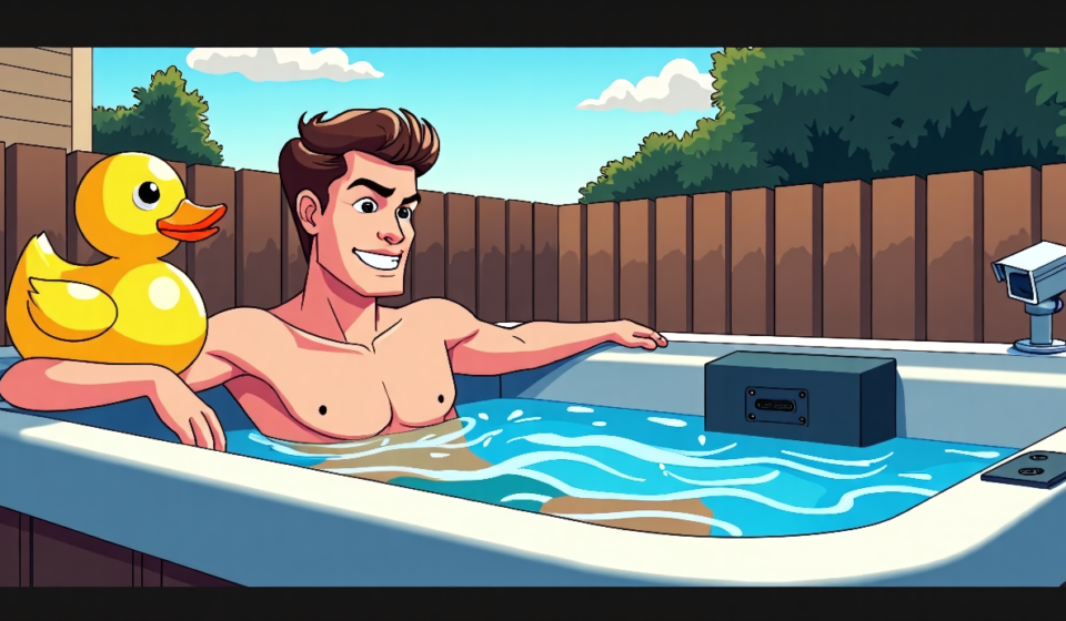 Georgia Man Wanted After Filming Rubber Duck in Stranger’s Hot Tub — AI-generated editorial illustration