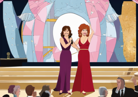 Dolly Parton Honored at 2026 Emmys by Sally Field and Reba McEntire — AI-generated editorial illustration