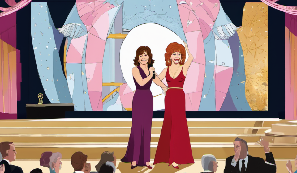 Dolly Parton Honored at 2026 Emmys by Sally Field and Reba McEntire — AI-generated editorial illustration