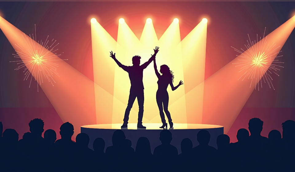 Justin Bieber and Harry Styles Top the List for 2027 Super Bowl Halftime Show — AI-generated editorial illustration