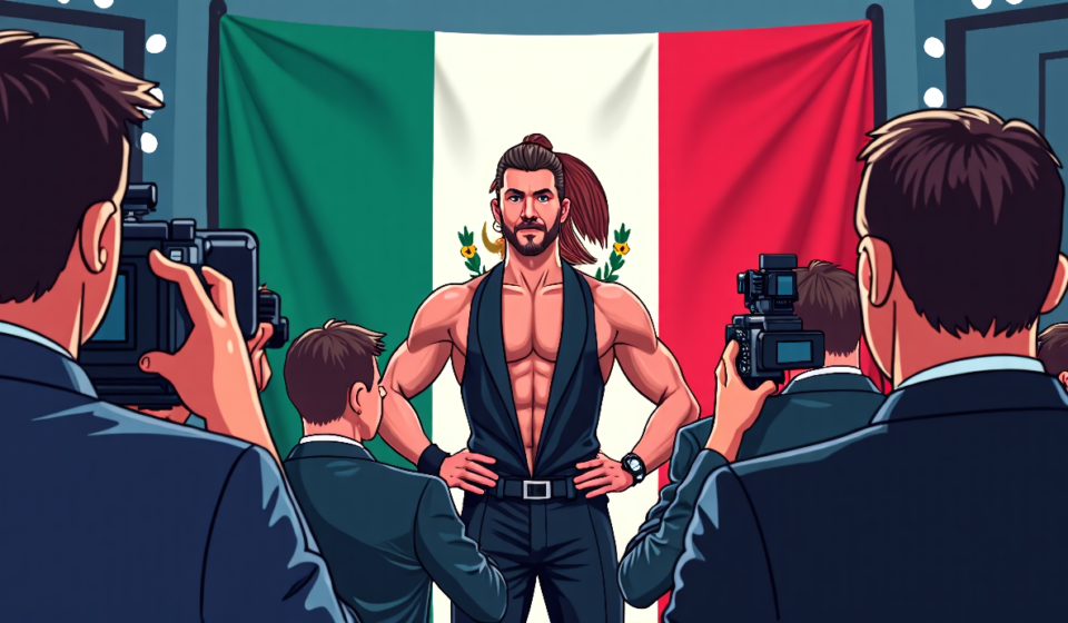 Sam Adonis Makes a Surprise Appearance at WWE Raw in Mexico City — AI-generated editorial illustration