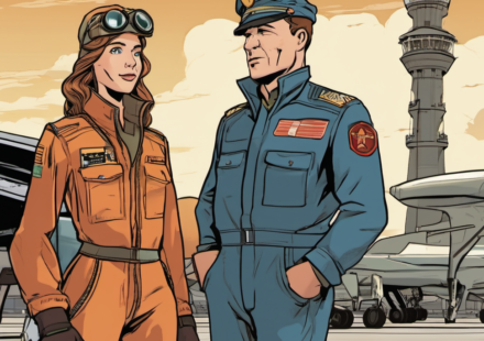 Father‑Daughter Pilots Cross Paths Over Air Traffic Control — AI-generated editorial illustration