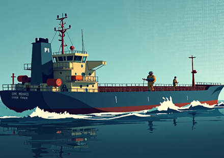 Coast Guard, FBI Board Oil Tanker to Probe Cyberattack — AI-generated editorial illustration