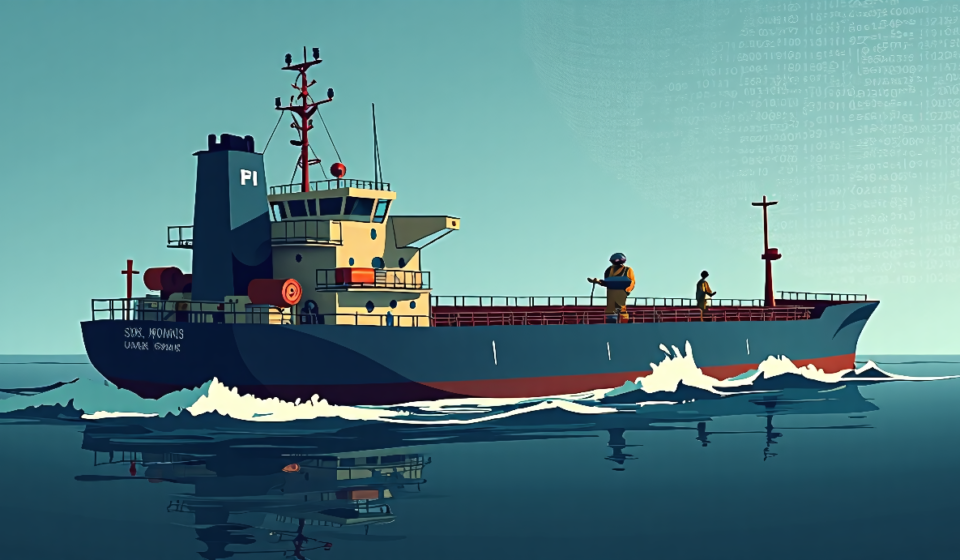 Coast Guard, FBI Board Oil Tanker to Probe Cyberattack — AI-generated editorial illustration