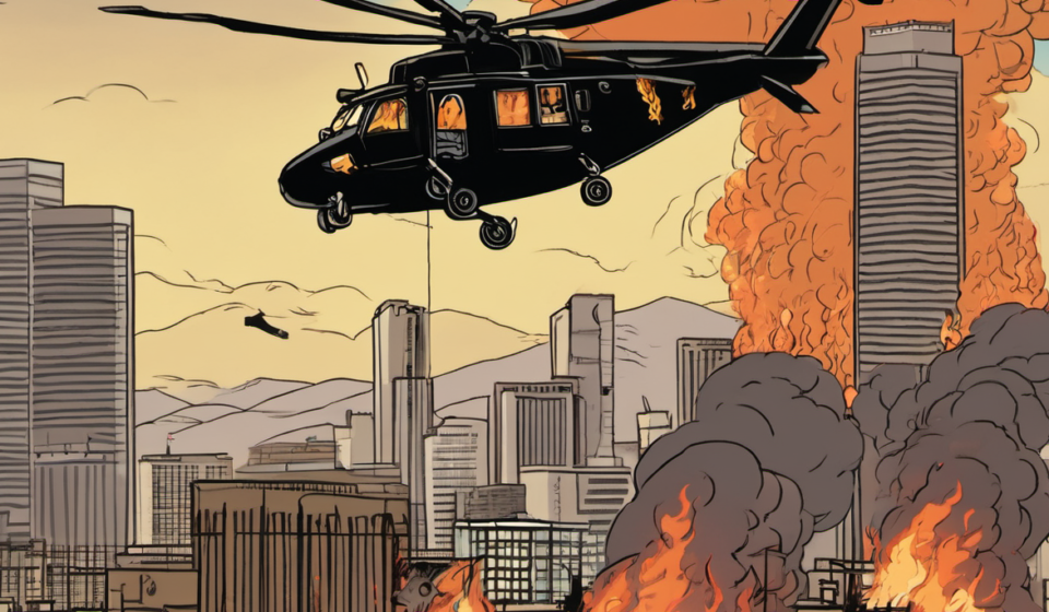 Helicopter Crash in Los Angeles Sends Black Smoke Over City — AI-generated editorial illustration