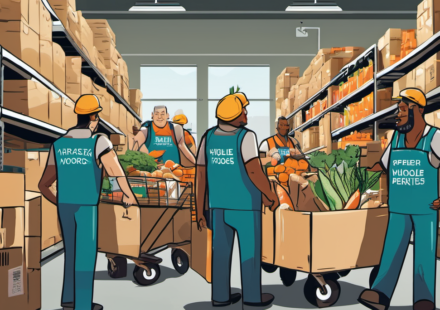 Amazon Raises Minimum Pay to $20/Hour, Adds Whole Foods Perks — AI-generated editorial illustration