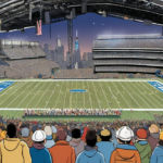 Steel Across America’s 9/11 Memorial Reaches Final Stop at Giants Game — AI-generated editorial illustration