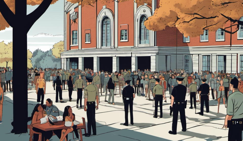 Three Stabbed at SUNY Westchester College as Two Suspects Arrested — AI-generated editorial illustration