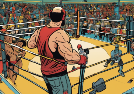 Inside the Lens: Austin Cowen’s Nine Years Shaping EMERGE Wrestling — AI-generated editorial illustration