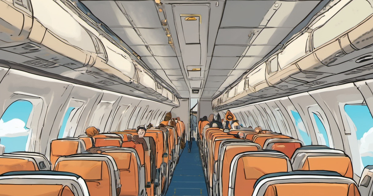 Sepehran Flight Shakes, Passengers Scream as Ceiling Panels Fly — AI-generated editorial illustration