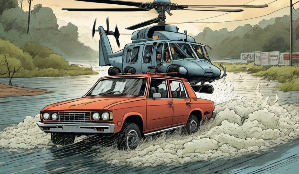 Arizona Sheriff’s Helicopter Saves Two Elderly Drivers from Flooded Car — AI-generated editorial illustration