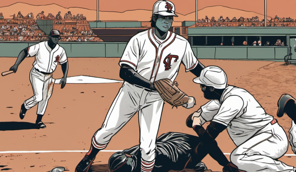 Mets’ Jared Young Survives Scary Collision With Nolan McLean — AI-generated editorial illustration