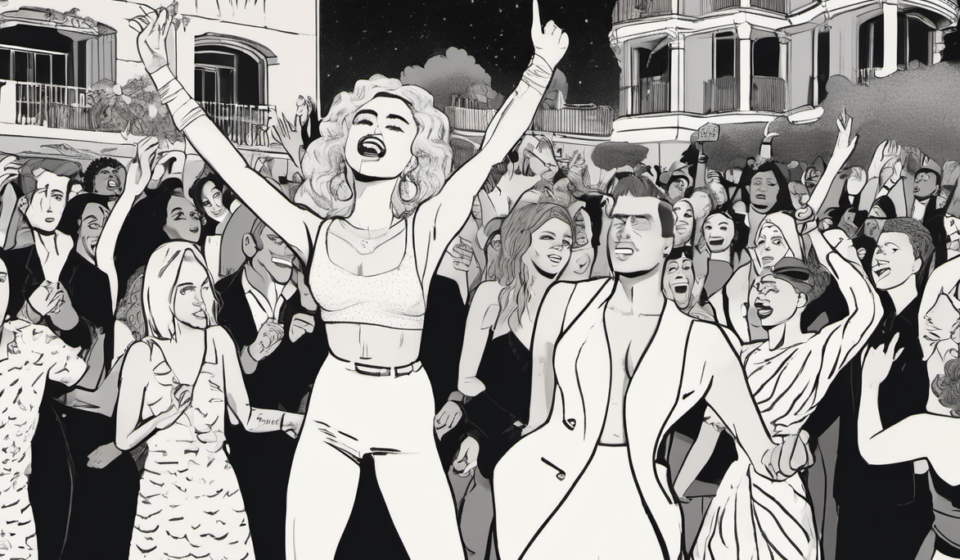 Miley Cyrus Rocks Chateau Marmont With Fans at Album Release Bash — AI-generated editorial illustration