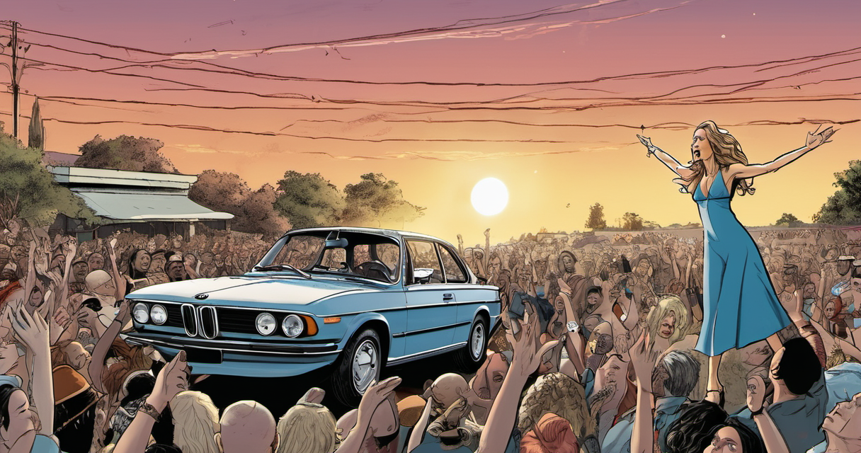 Celine Dion Sings Barefoot on BMW Roof After Paris Concert — AI-generated editorial illustration