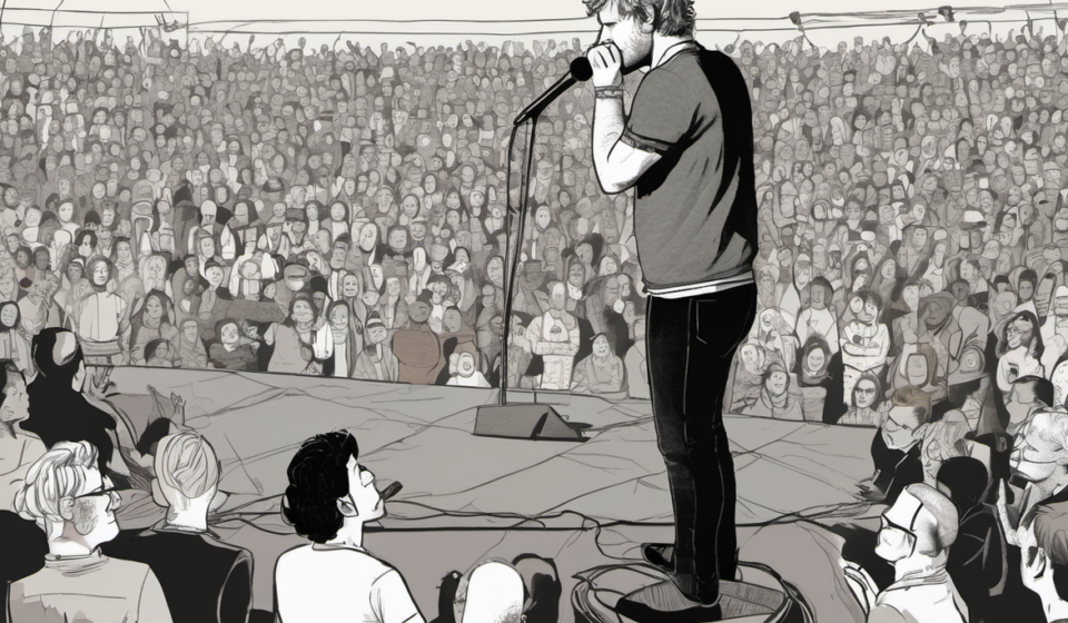 Ed Sheeran Apologizes to Fans After Philly Concert Controversy — AI-generated editorial illustration