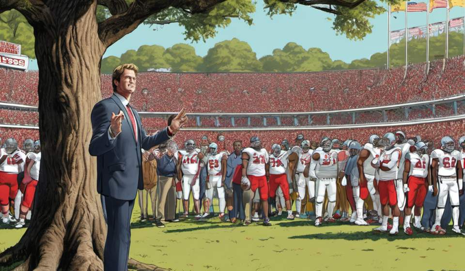Lane Kiffin’s Return to Ole Miss: A Dramatic Homecoming — AI-generated editorial illustration