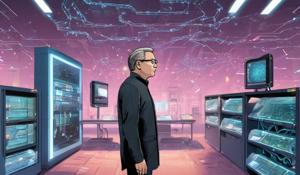 Nvidia’s Huang Calls AI Extinction Claims ‘Doomsday Narratives’ — AI-generated editorial illustration
