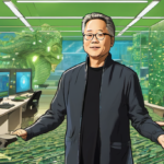 Nvidia’s Jensen Huang on AI’s Future and Safety Debate — AI-generated editorial illustration