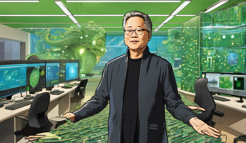 Nvidia’s Jensen Huang on AI’s Future and Safety Debate — AI-generated editorial illustration